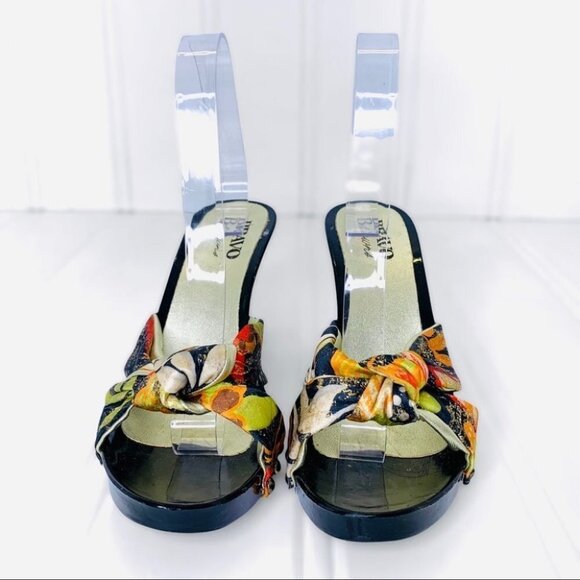 BROWNS BRAVO FLORAL WOODEN WEDGE  SUMMER MULTICOLOURED GOLD STUDS SANDALS - Picture 3 of 16